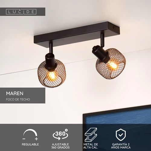 Lucide MAREN - Foco de techo - 2xE14 - Negro - USP